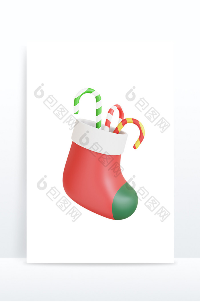 3D圣诞装饰圣诞袜拐杖糖图片图片