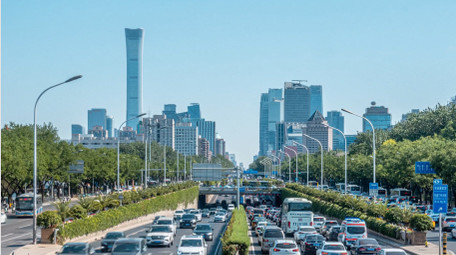 城市大气北京亮马桥车流交通延时