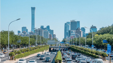 城市大气北京亮马桥车流交通延时