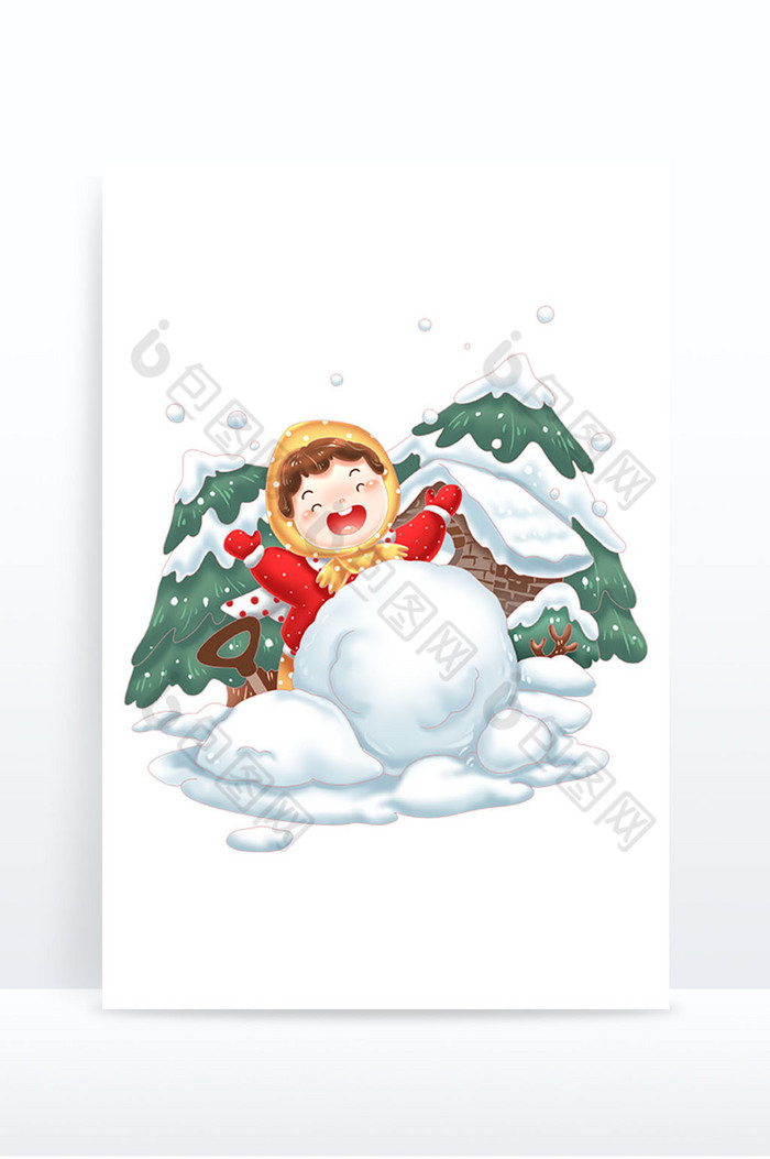 冬季儿童雪地玩雪滚雪球图片图片