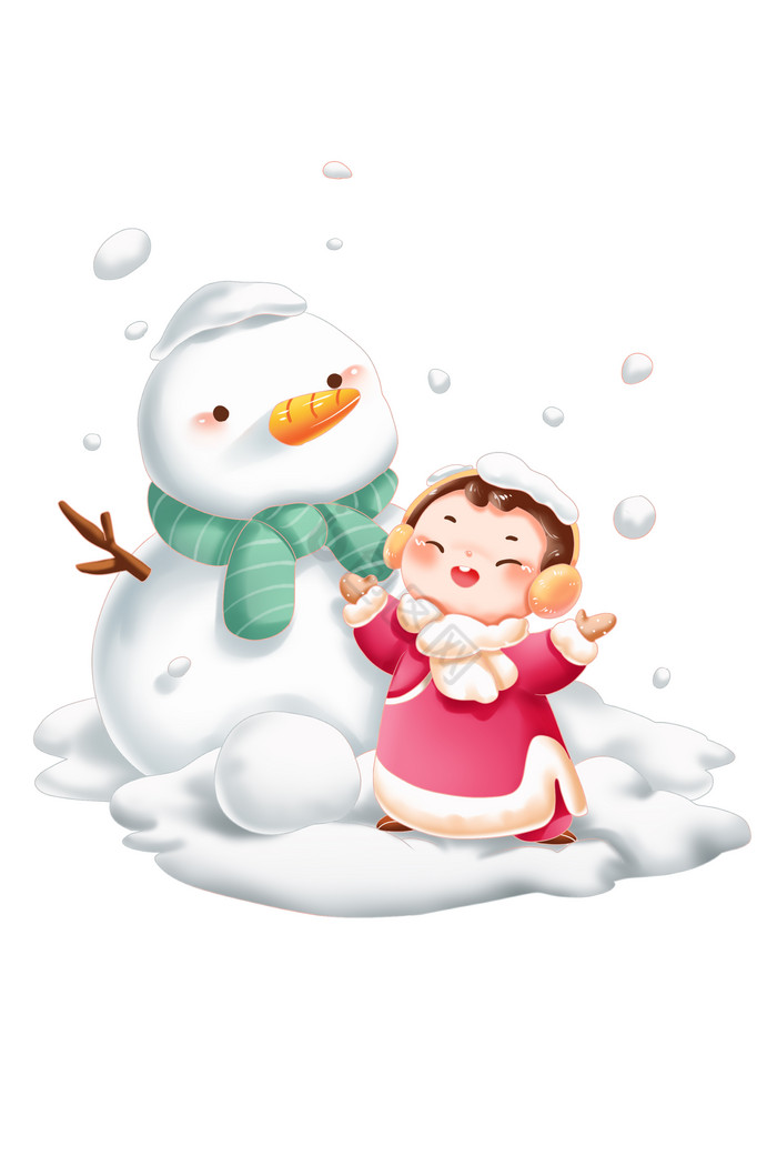 冬季节令节气小雪儿童和雪人