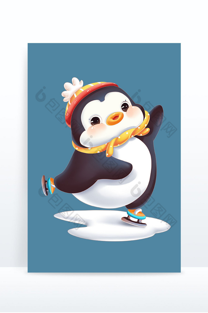 冬季企鹅滑冰运动动物形象图片图片