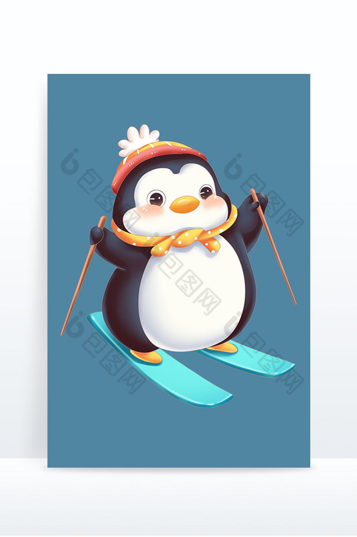 企鹅双板滑雪冬季动物图片图片