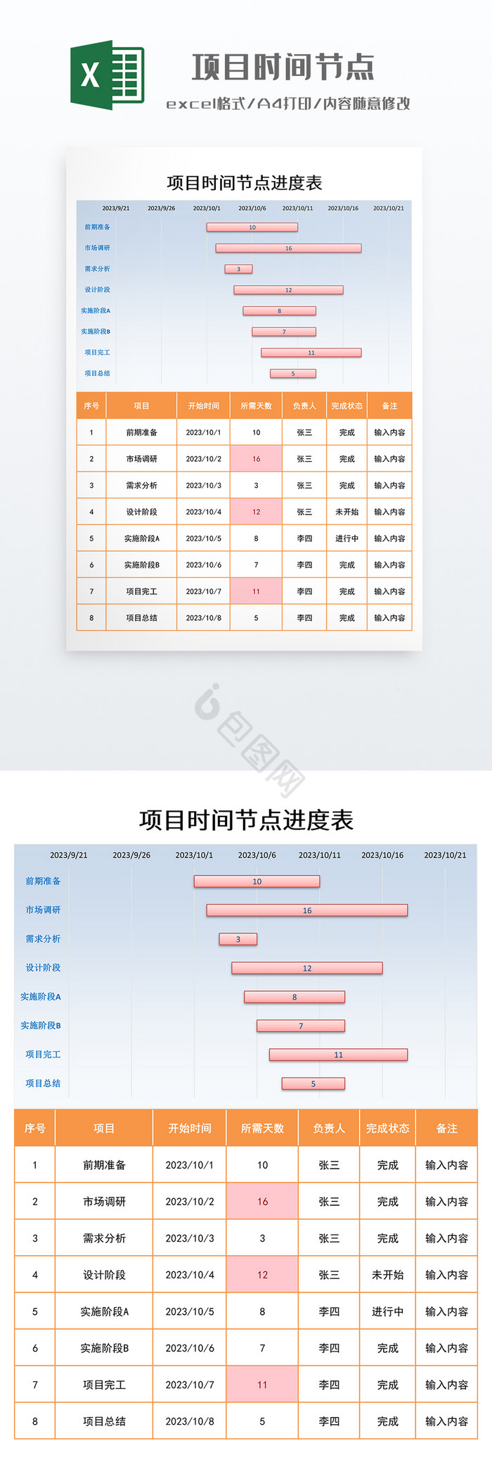 简约风项目时间节点