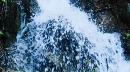 森林小型自然瀑布水流流动实拍