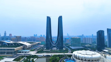 <strong>杭州地标杭州</strong>之门4K航拍