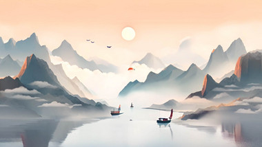 中式山水风插画背景视频