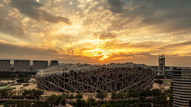 城市震撼北京鸟巢<strong>日落</strong>晚霞延时