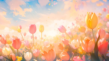 缤纷炫彩花海插画创意背景