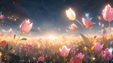 缤纷炫彩的花海插画创意背景