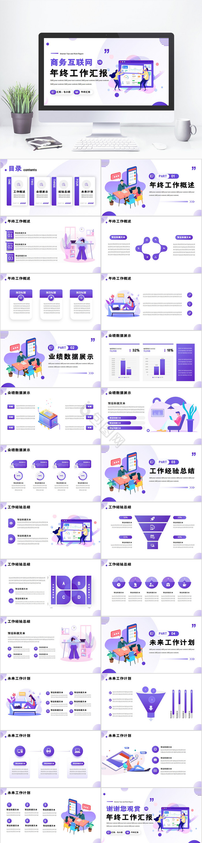 紫色商务年终工作汇报PPT模板