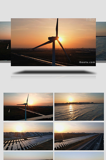 沿海滩涂海边风车航拍视频图片