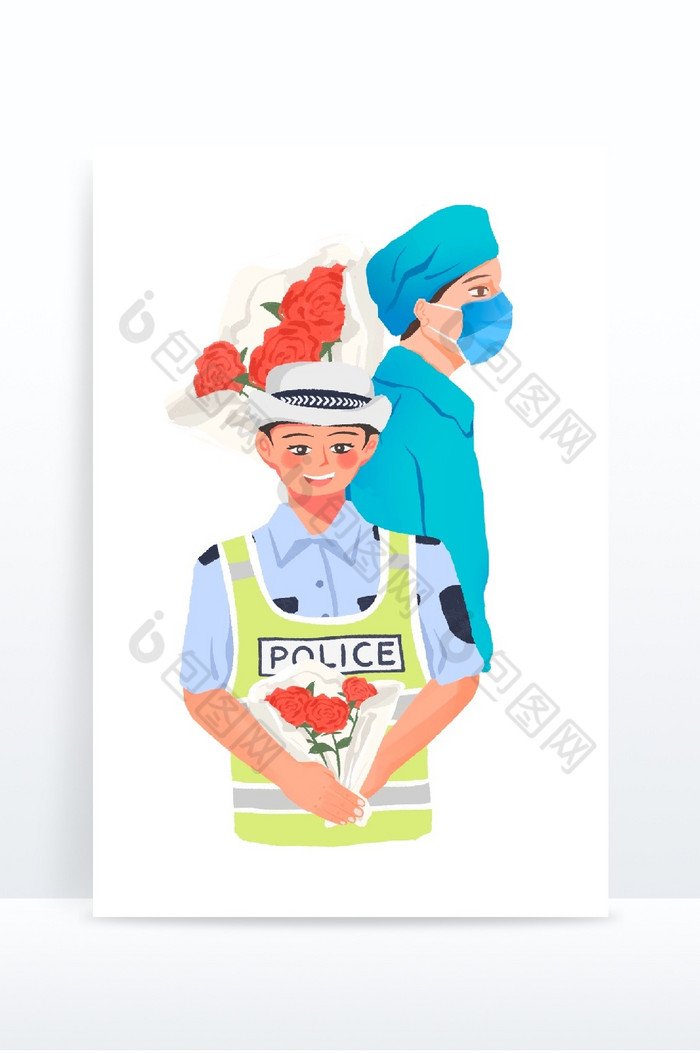 妇女节交警医生职业女性玫瑰图片图片
