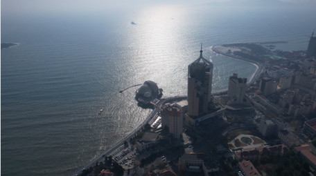 城市青岛八大峡滨海风光航拍视频