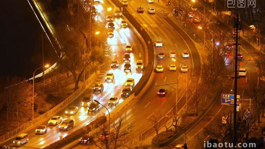 北京城市夜晚交通车流实拍