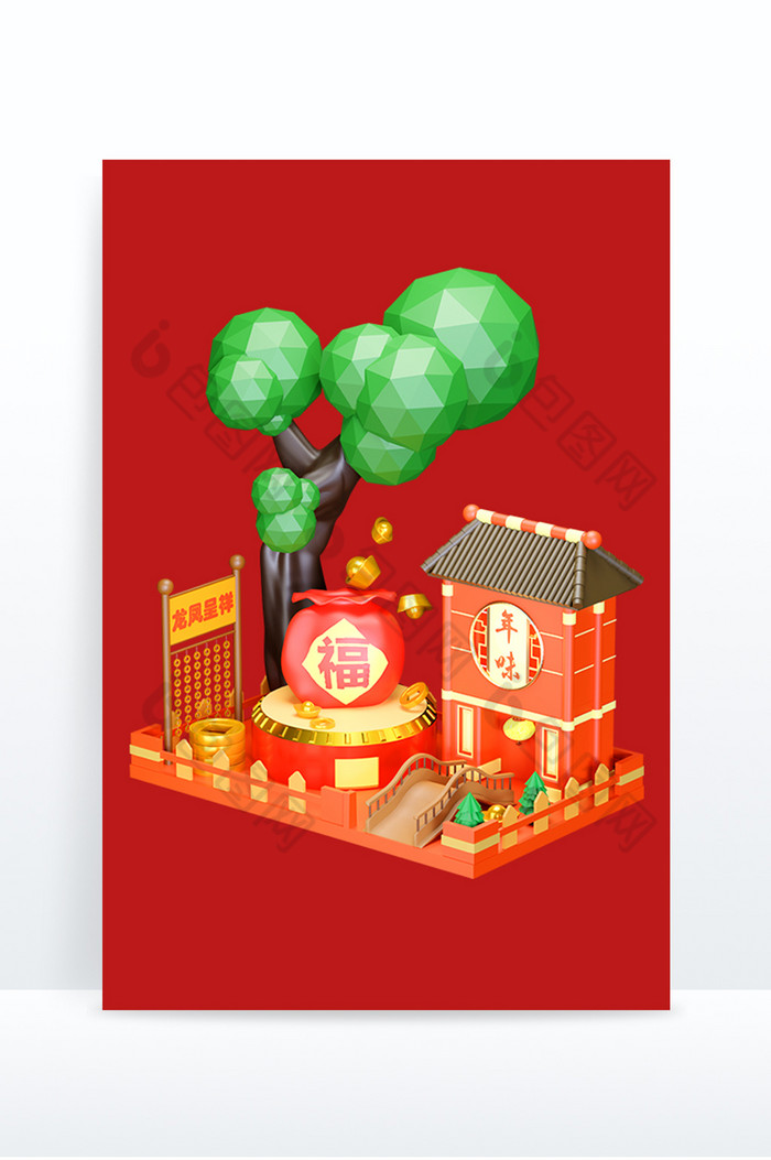 中国风红色电商年货节古风场景图片图片