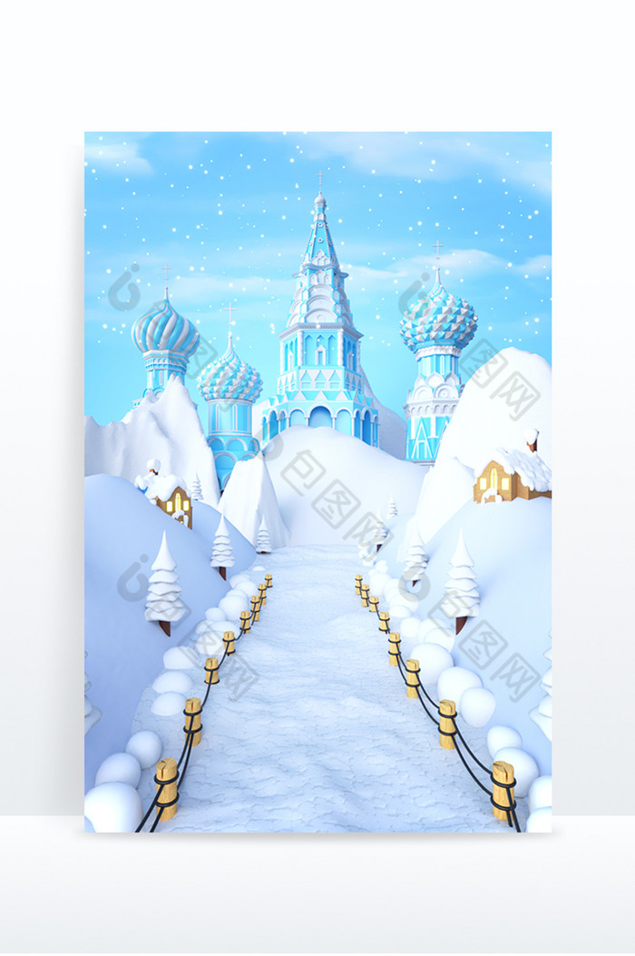 冬季室外白色雪景欧式古堡场景图片图片