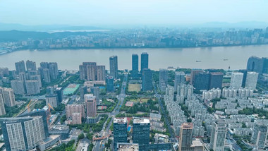 杭州地标滨江新城全景4K航拍