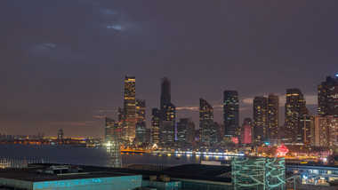 城市青岛CBD夜景城市内透延时