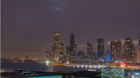 城市青岛CBD夜景城市内透延时