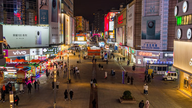 城市青岛台东步行街夜景人流延时