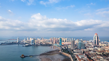 城市青岛市南老城区天际线延时