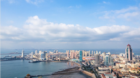 城市青岛市南老城区天际线延时