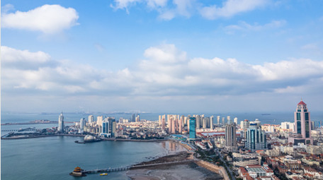 城市青岛市南老城区天际线延时