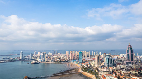 城市青岛市南老城区天际线延时