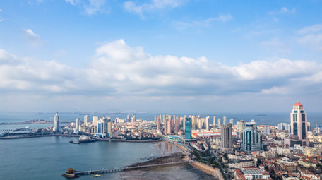 城市青岛市南老城区天际线延时