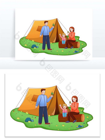 春游露营野营家庭人物元素图片