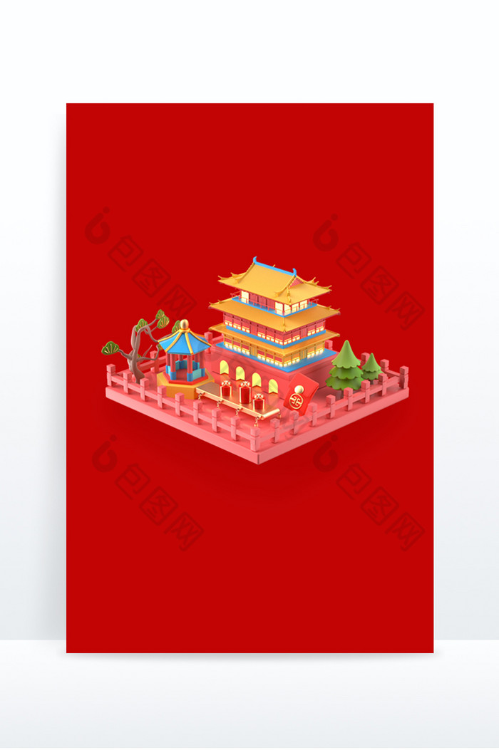 中国风年货节国潮喜庆中式建筑图片图片