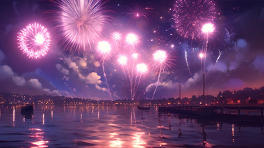 城市夜景唯美烟花背景视频