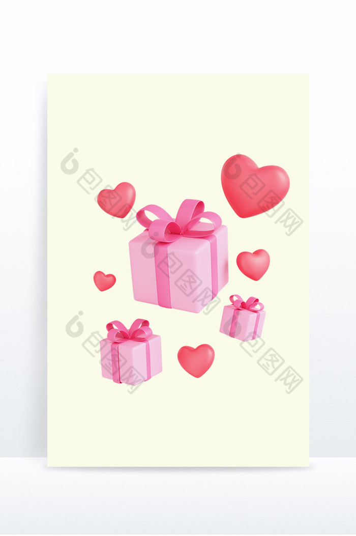 3D爱心粉红色桃心礼物盒图片图片