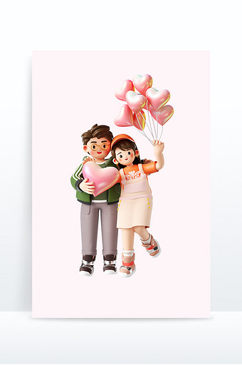 情人节3D情侣人物约会拿气球图片