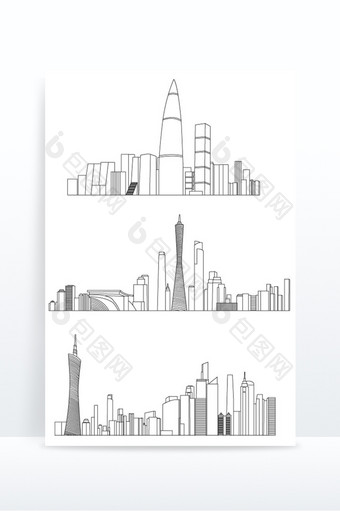 城市广州深圳AI矢量线条轮廓图片