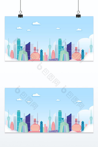 蓝色城市卡通剪影楼房背景图片