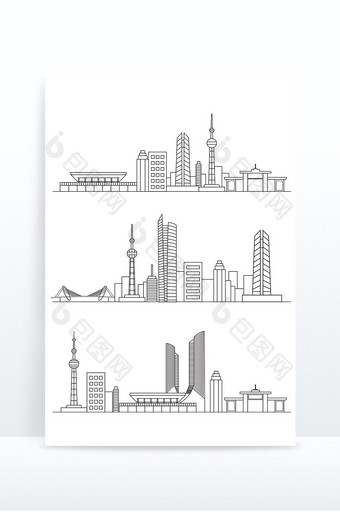 南京城市建筑线条矢量元素图片