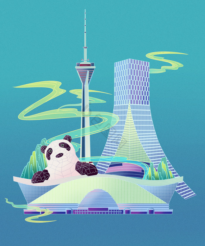成都城市地标建筑大熊猫