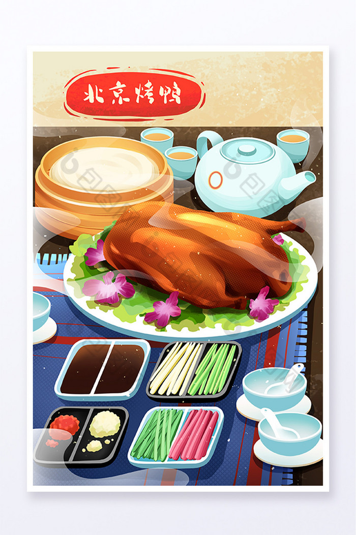 中国城市北京烤鸭插画图片图片