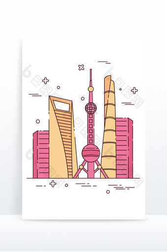 上海彩色线描城市地标图片