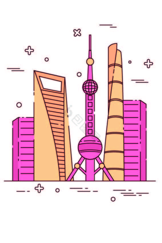 上海彩色线描城市地标