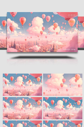 粉色治愈气球天空背景视频图片