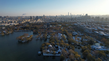 冬季城市济南雪景航拍视频