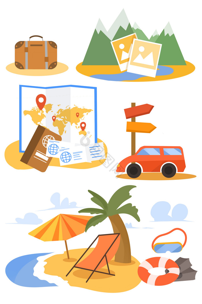 旅行旅游沙滩地图汽车