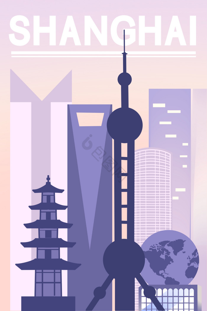上海城市东方明珠塔剪影插画
