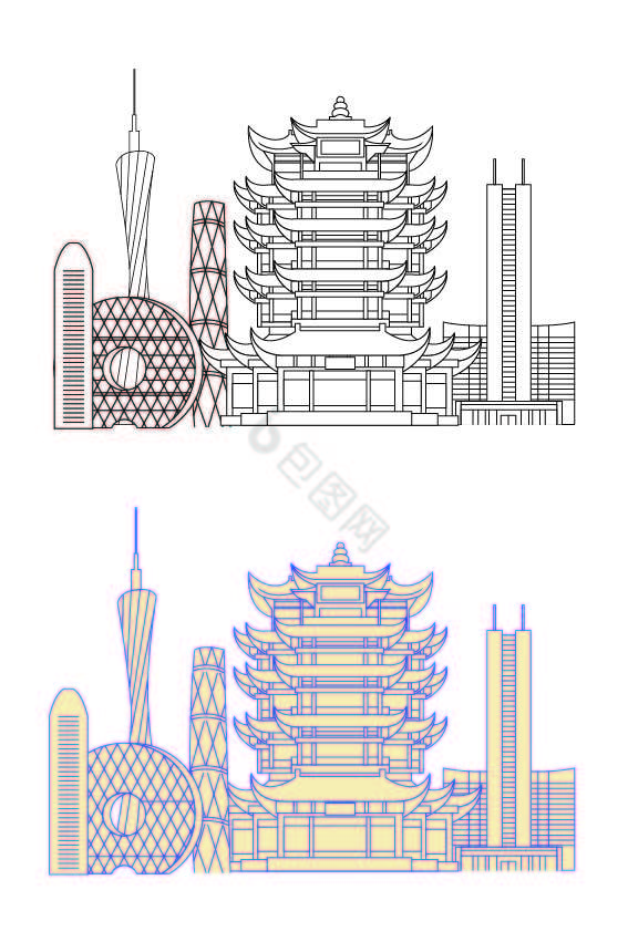 彩色天际线深圳城市