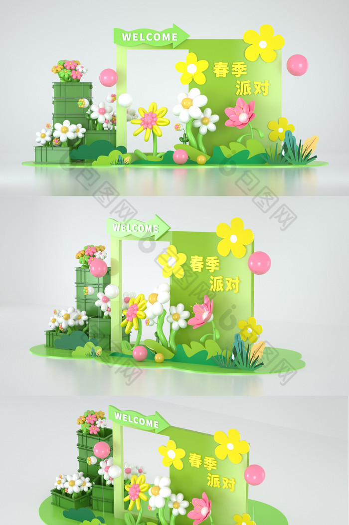 3D立体春季花朵派对美陈图片图片