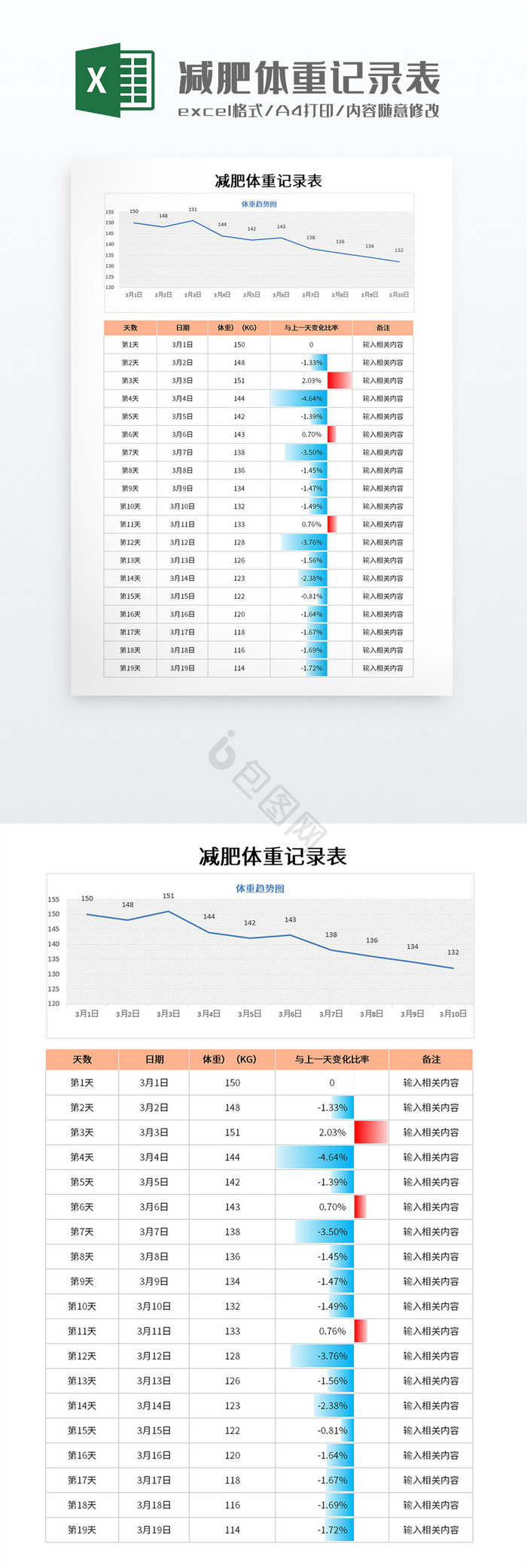 简约减肥体重记录表