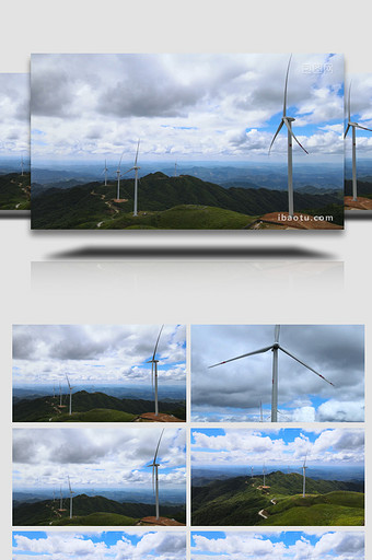 蓝天白云新能源风力发电4K航拍图片
